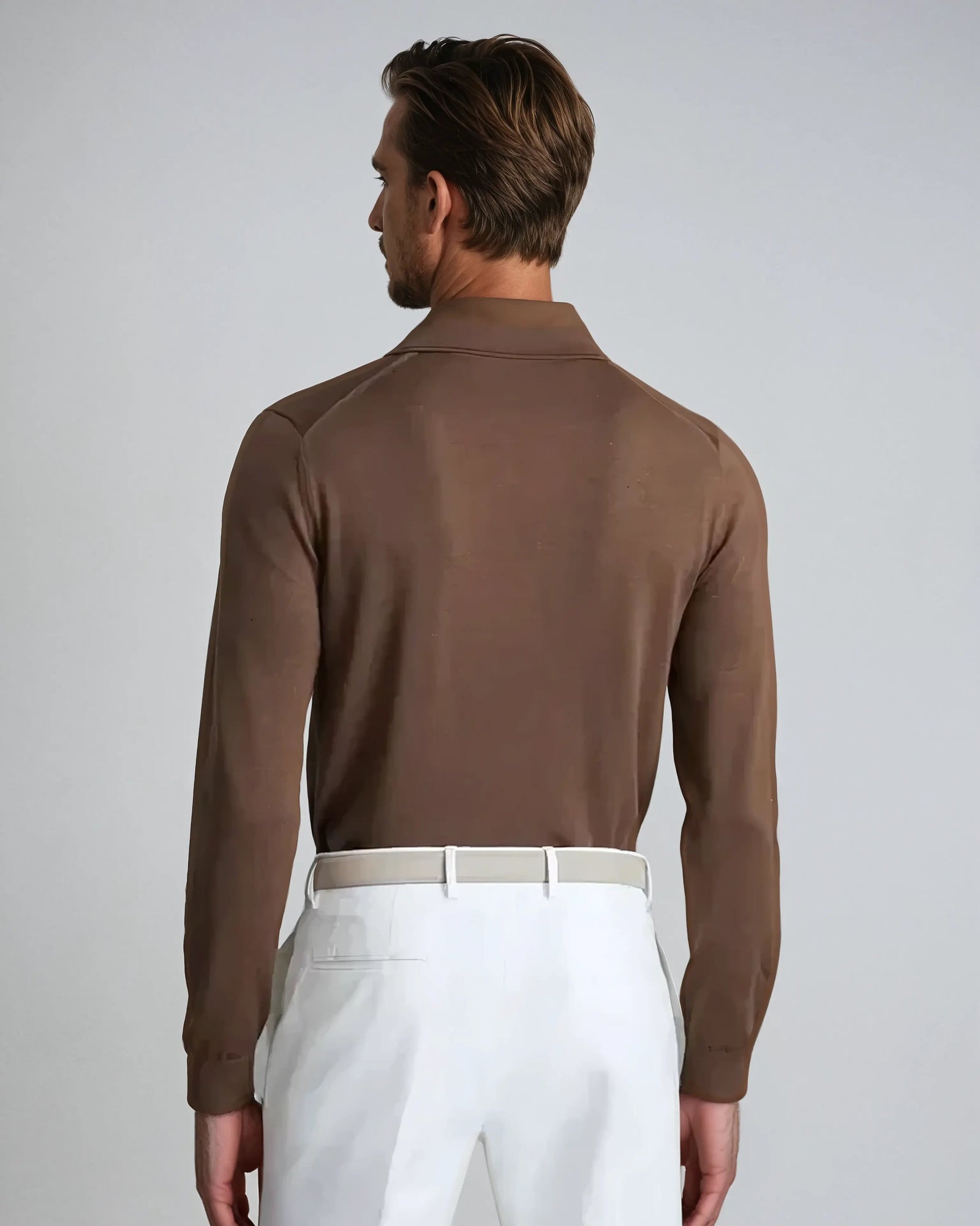 Herre Poloshirt Langermet Minimalistisk Uten Knapper 3