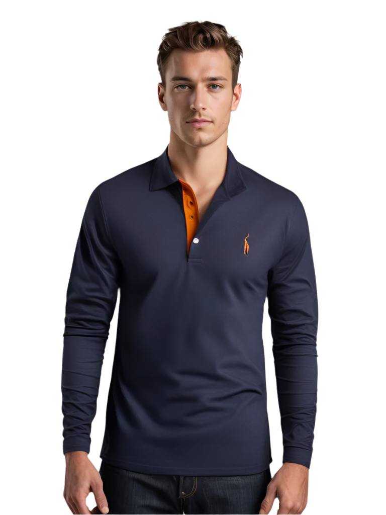 Herre Poloshirt med Lange Ermer og Kontrasterende Detaljer 0
