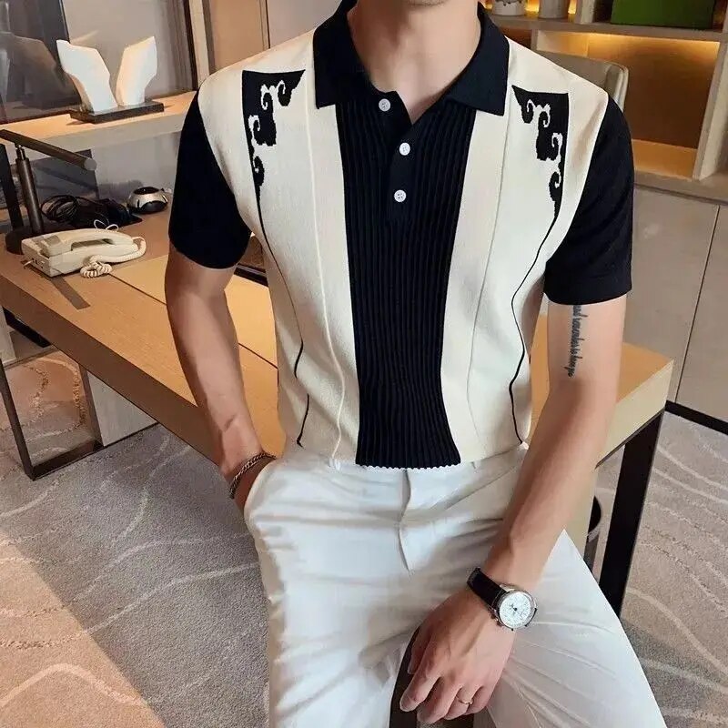 Herre Poloskjorte med Kontrastpanel Kortermet Sporty Stil 0