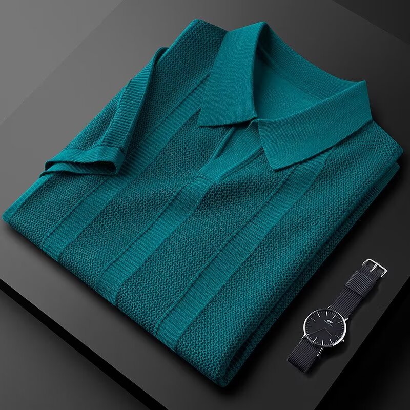 Herre Poloskjorte med Vertikal Strikket Tekstur 2
