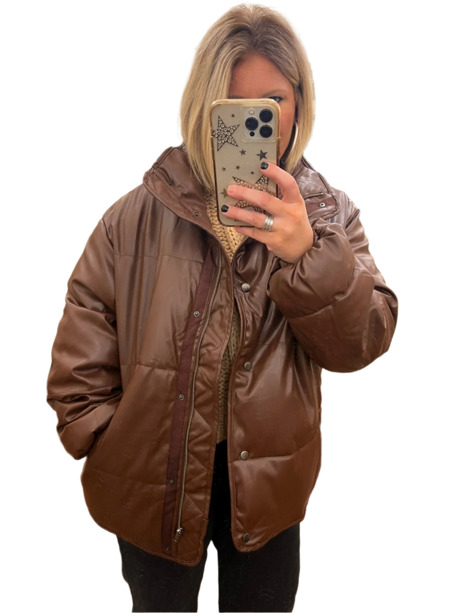 Herre Puffer Jakke Skinn Brun 0