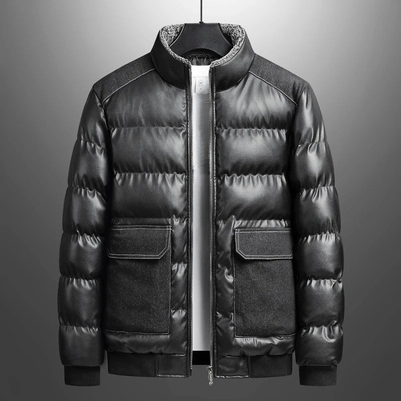 Herre Pufferjakke Med Denim Detaljer Moderne Design 0