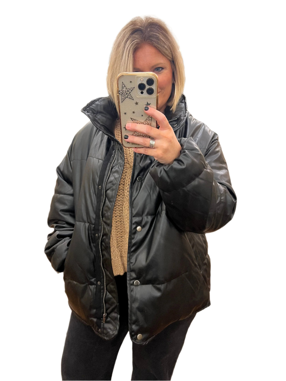Herre Pufferjakke i Skinn Svart 0