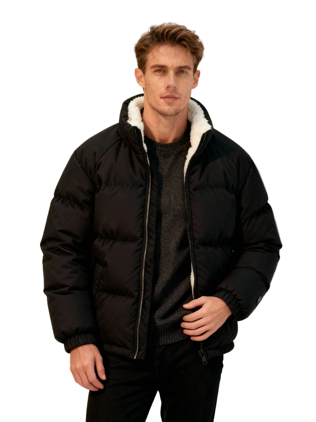 Herre Pufferjakke med Fleecefôr Moderne Streetwear 0