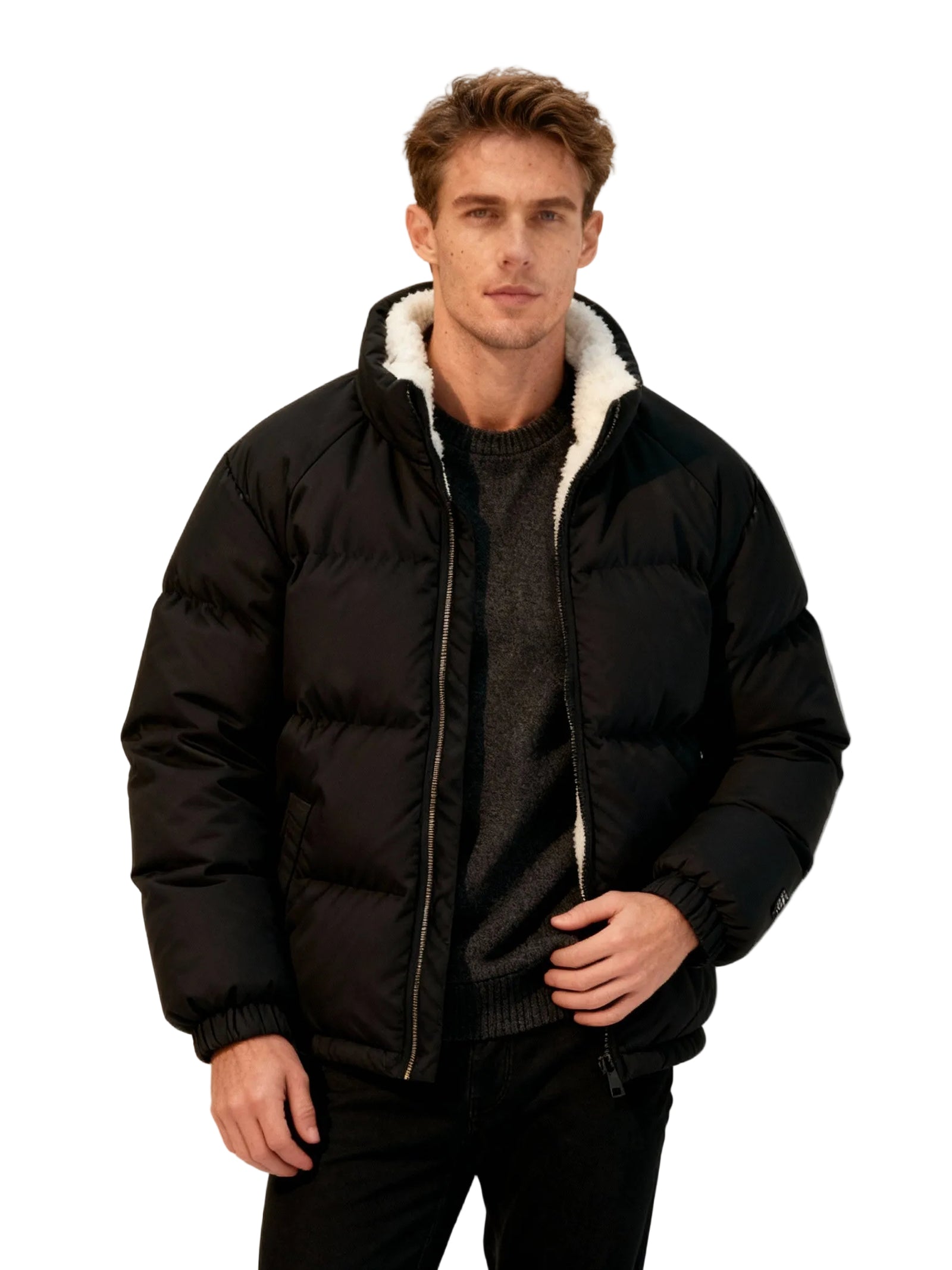 Herre Pufferjakke med Fleecefôr Moderne Streetwear 0