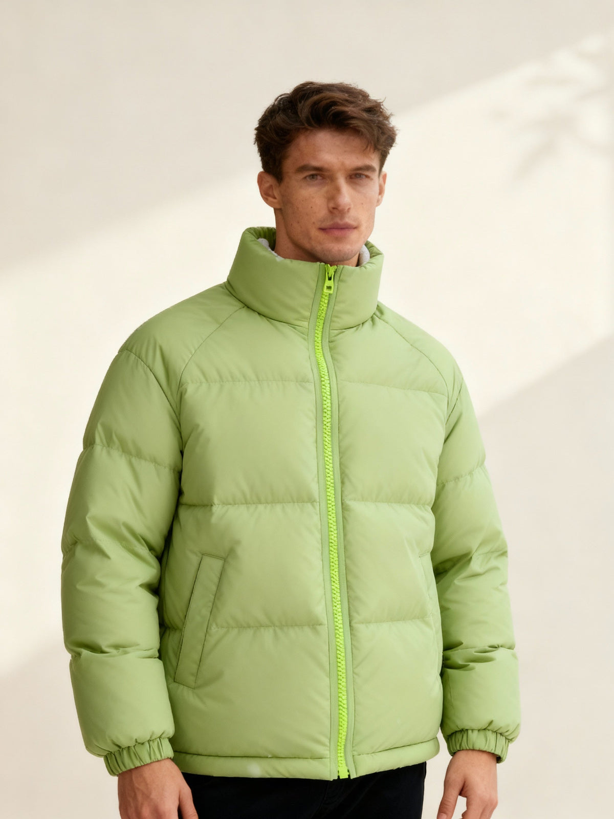 Herre Pufferjakke med Fleecefôr Moderne Streetwear 4