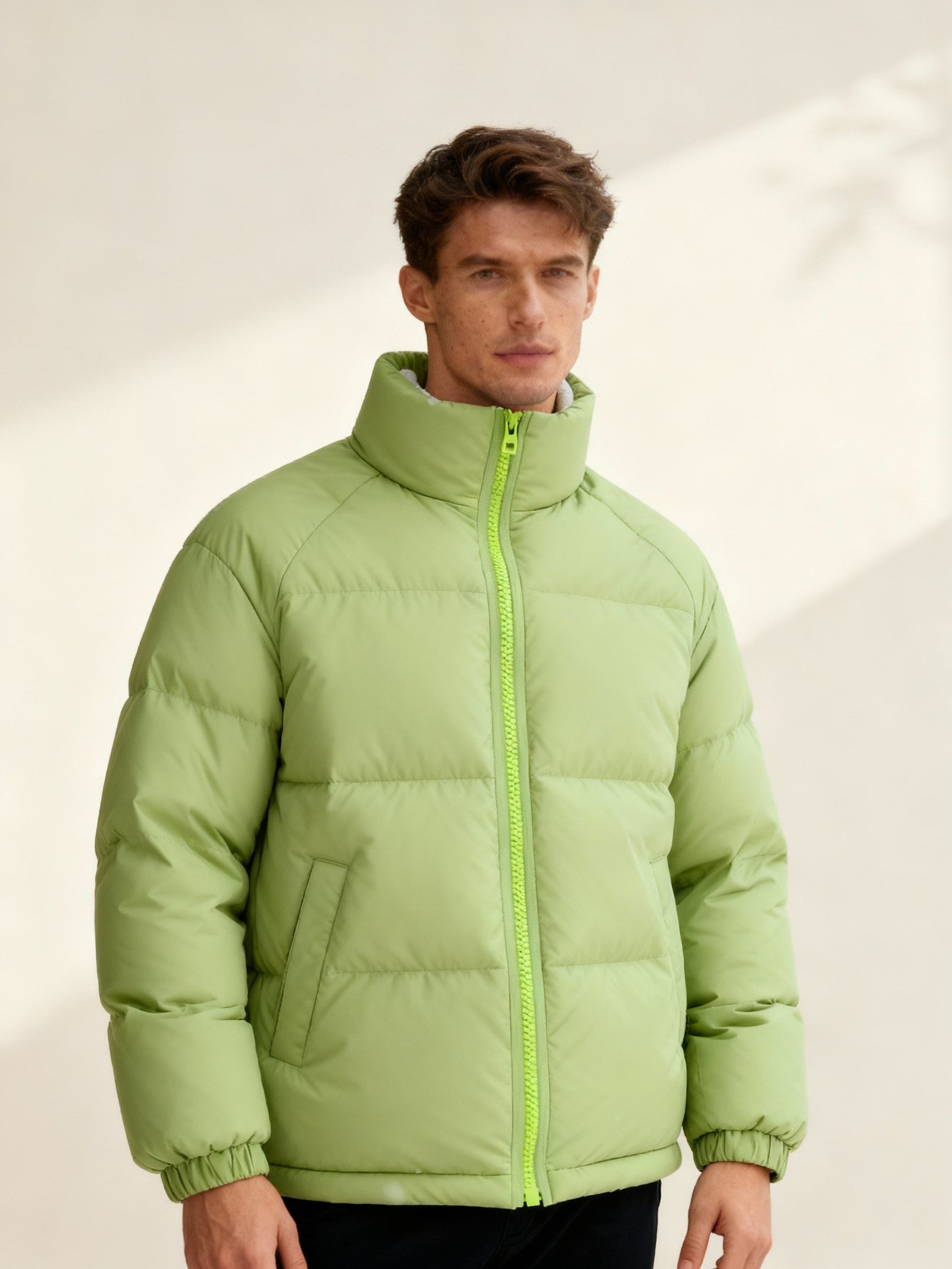 Herre Pufferjakke med Fleecefôr Moderne Streetwear 4