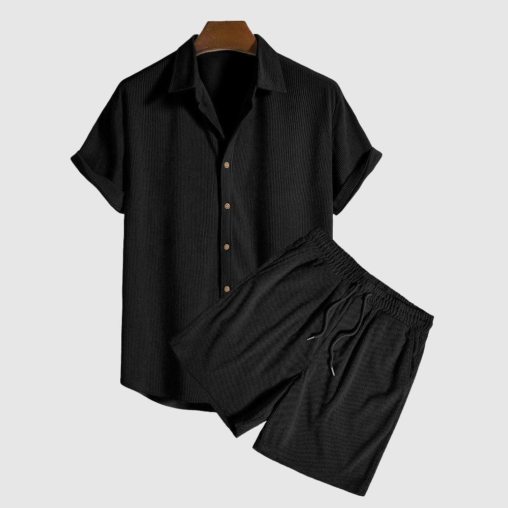Herre Sett med Kortermet Skjorte og Shorts Avslappet Stilig 2