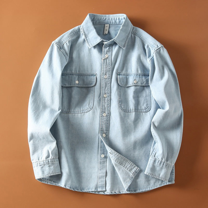 Herre Skjorte Denim Retro Stil Avslappet 1