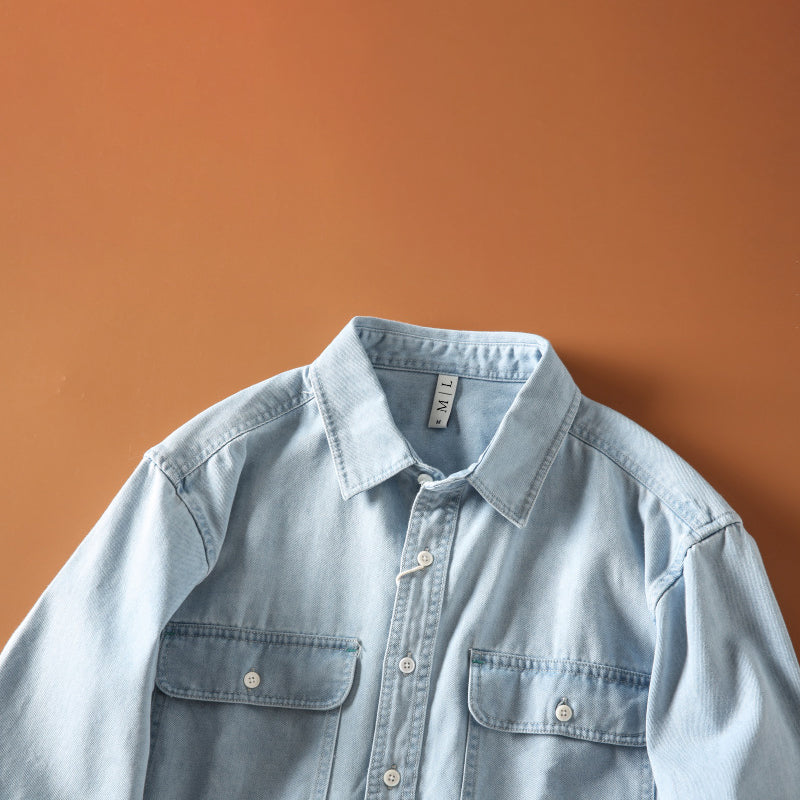 Herre Skjorte Denim Retro Stil Avslappet 4