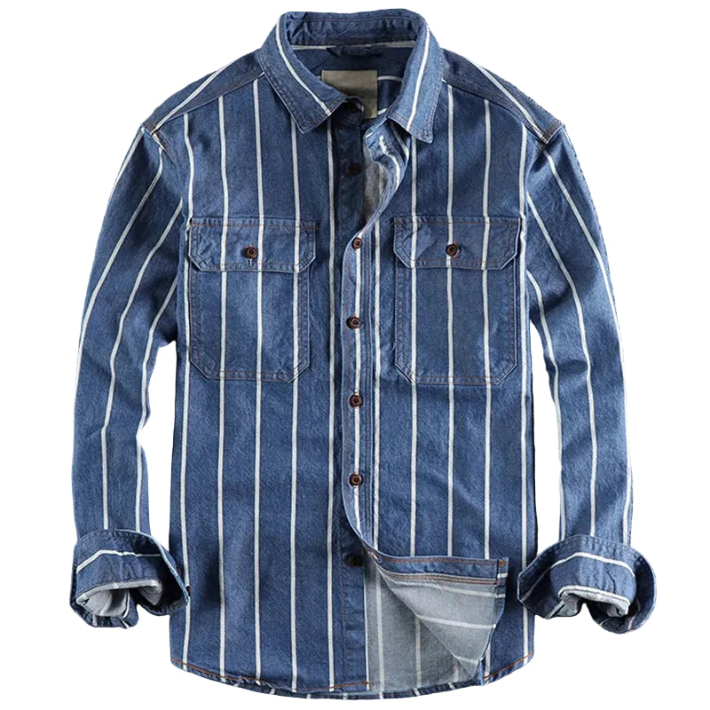 Herre Skjorte Denim med Striper Vintage Stil 0