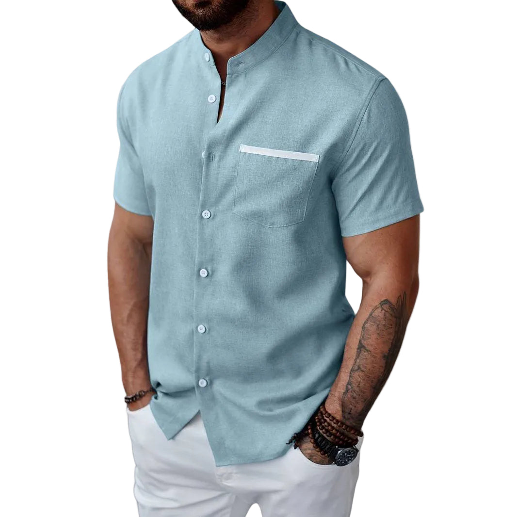 Herre Skjorte Henley Korte Ermer для Sommerbruk 0