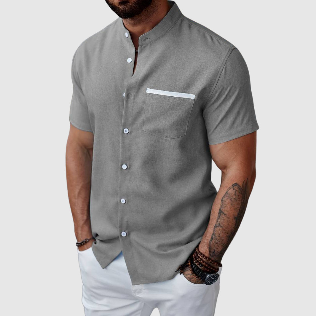 Herre Skjorte Henley Korte Ermer для Sommerbruk 1