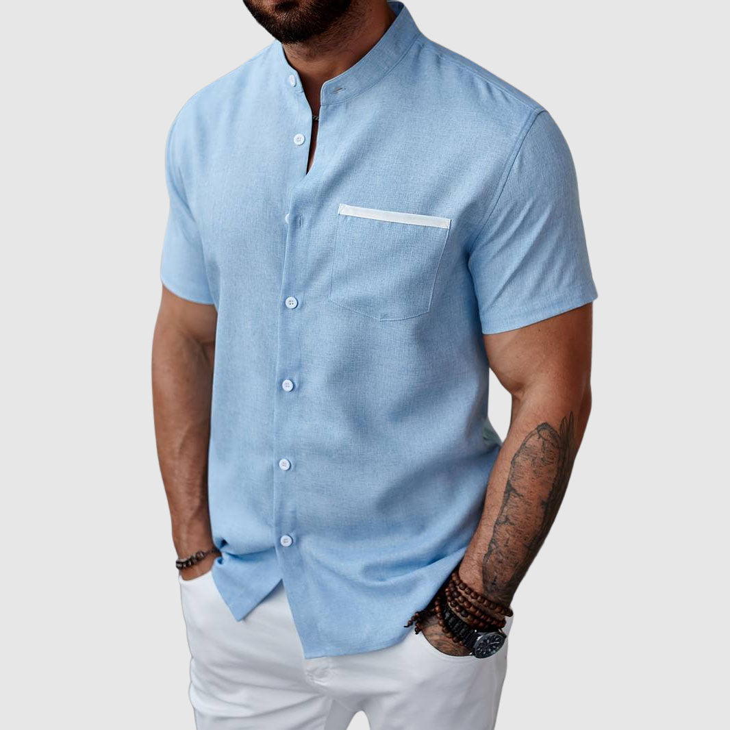 Herre Skjorte Henley Korte Ermer для Sommerbruk 2