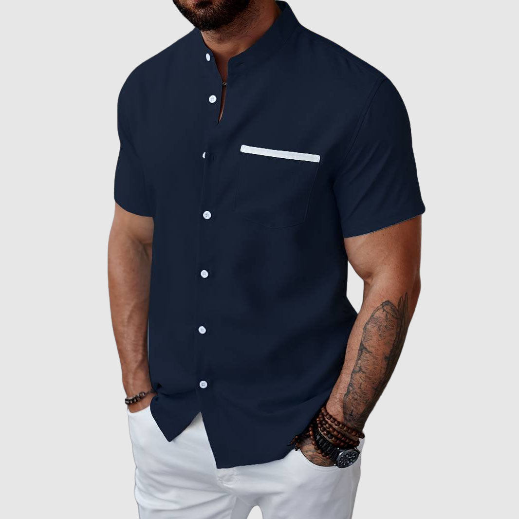 Herre Skjorte Henley Korte Ermer для Sommerbruk 3