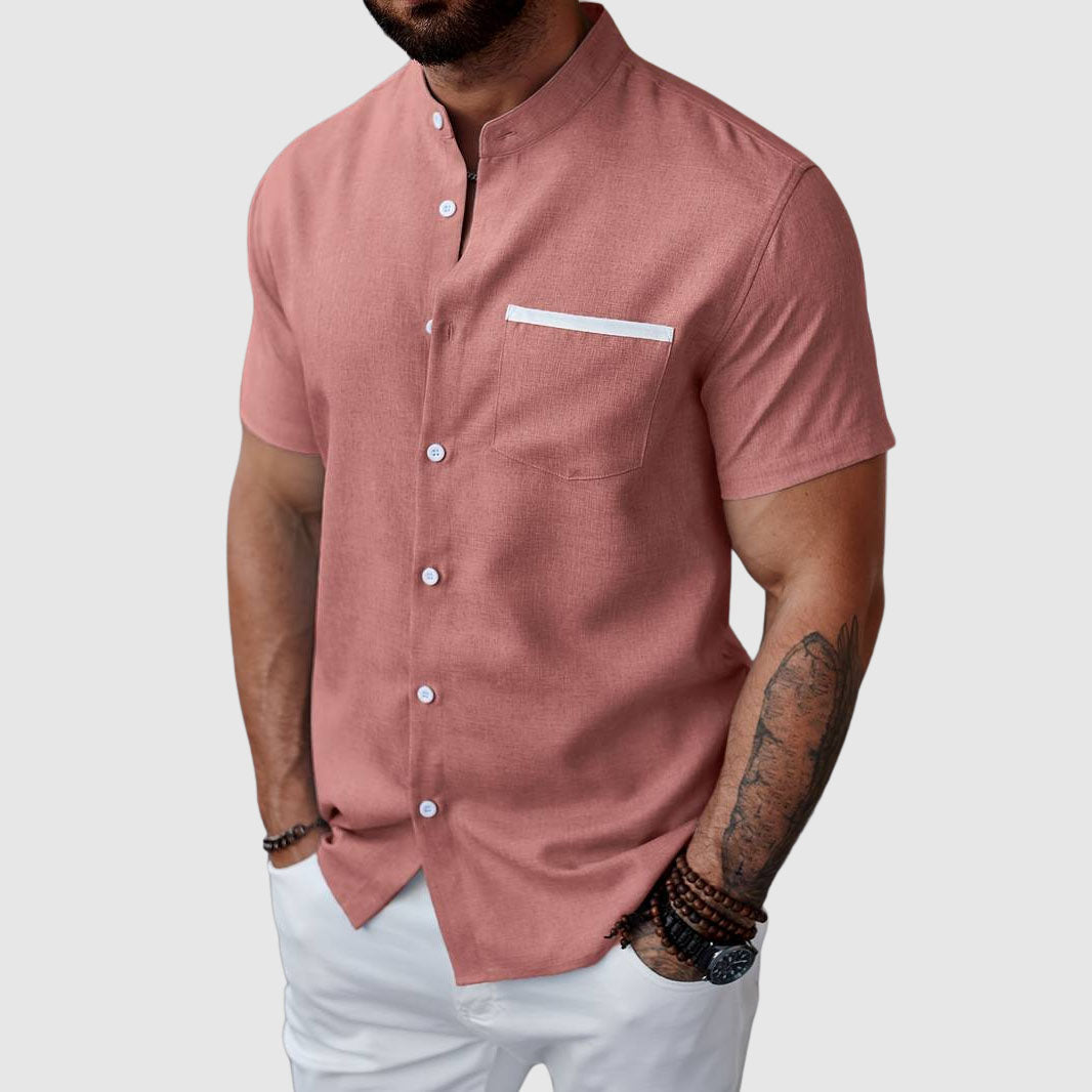 Herre Skjorte Henley Korte Ermer для Sommerbruk 4