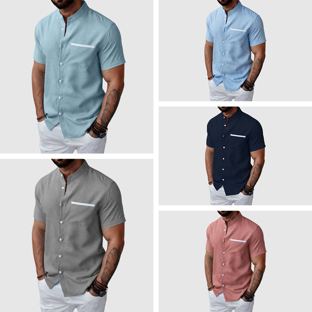 Herre Skjorte Henley Korte Ermer для Sommerbruk 5