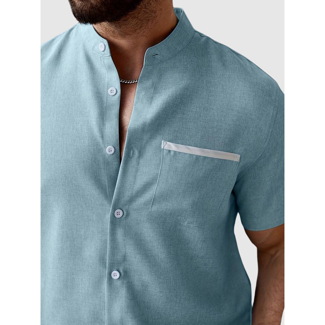 Herre Skjorte Henley Korte Ermer для Sommerbruk 7