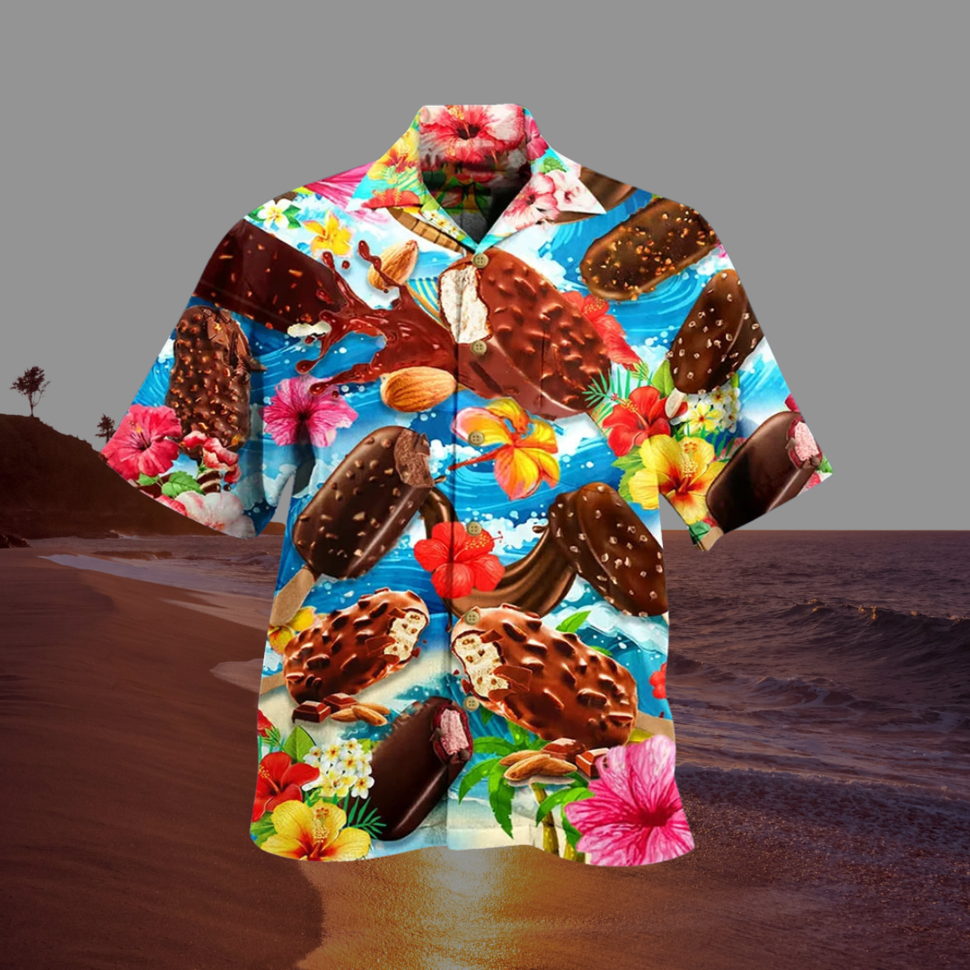 Herre Skjorte Iskrem Print Kortermet Sommerstil 1