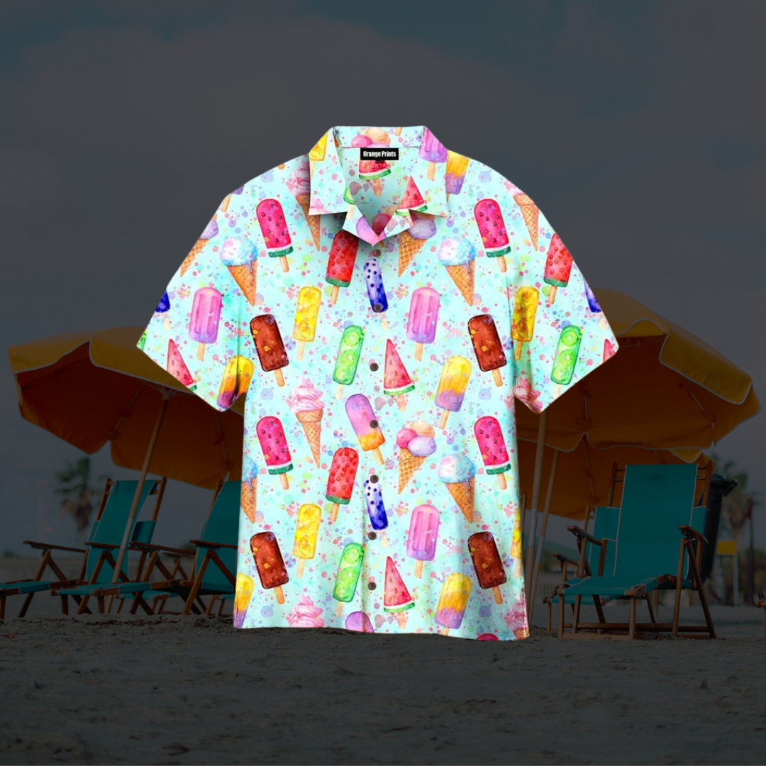 Herre Skjorte Iskrem Print Kortermet Sommerstil 4