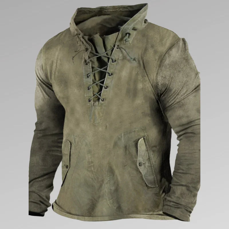 Herre Skjorte Langermet med Snøring og Knappelommer 1