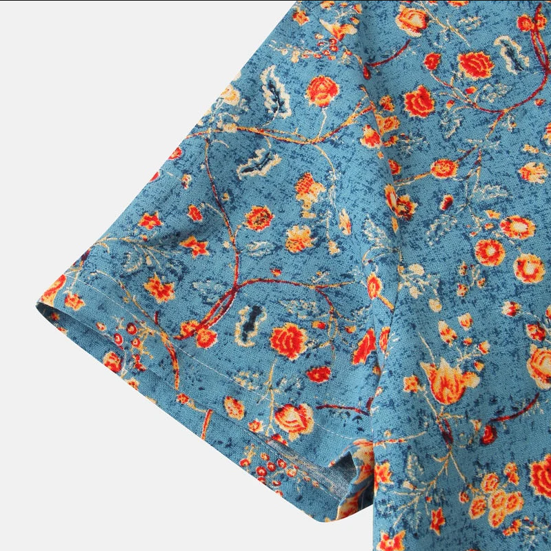 Herre Skjorte Med Blomsterprint Løs Passform 5