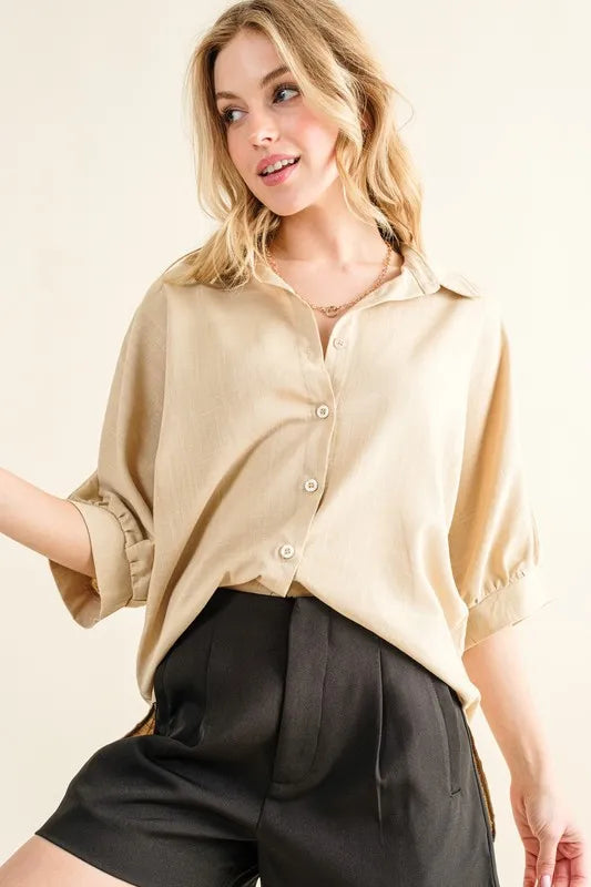 Herre Skjorte Oversized Linskjorte med Knapp 1