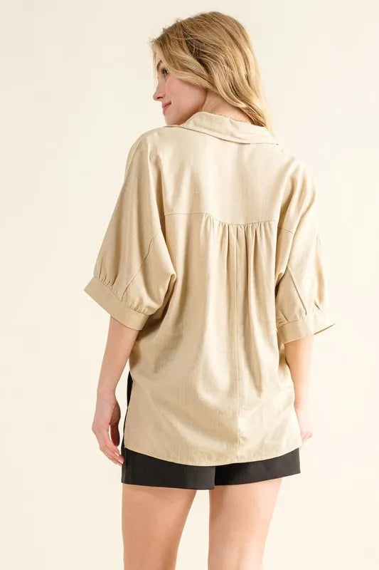 Herre Skjorte Oversized Linskjorte med Knapp 2