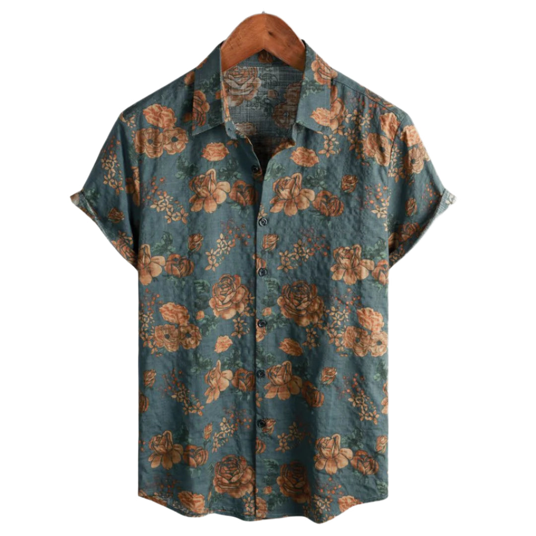 Herre Skjorte Vintage Blomst Lett Stoff Avslappet Design 0