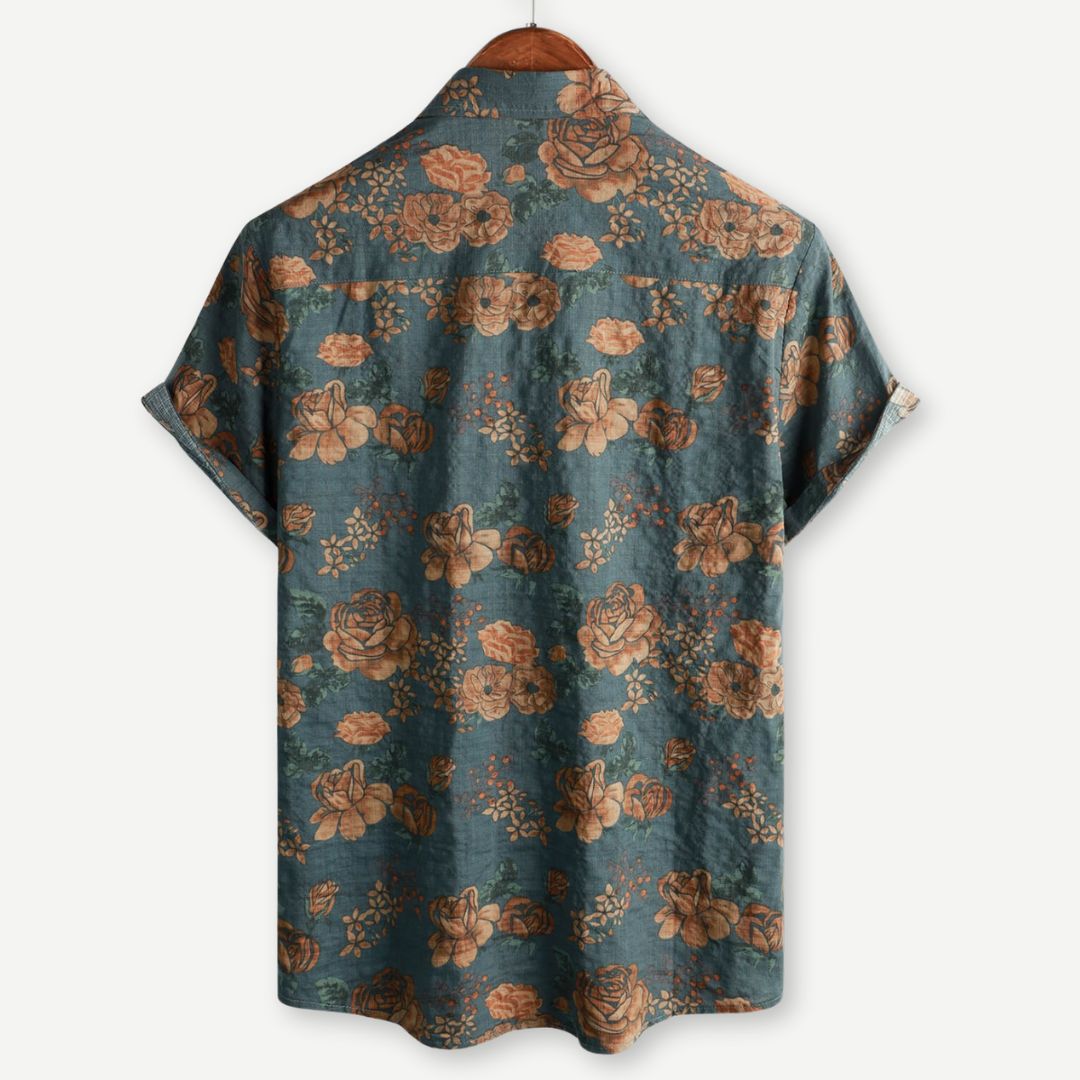Herre Skjorte Vintage Blomst Lett Stoff Avslappet Design 1