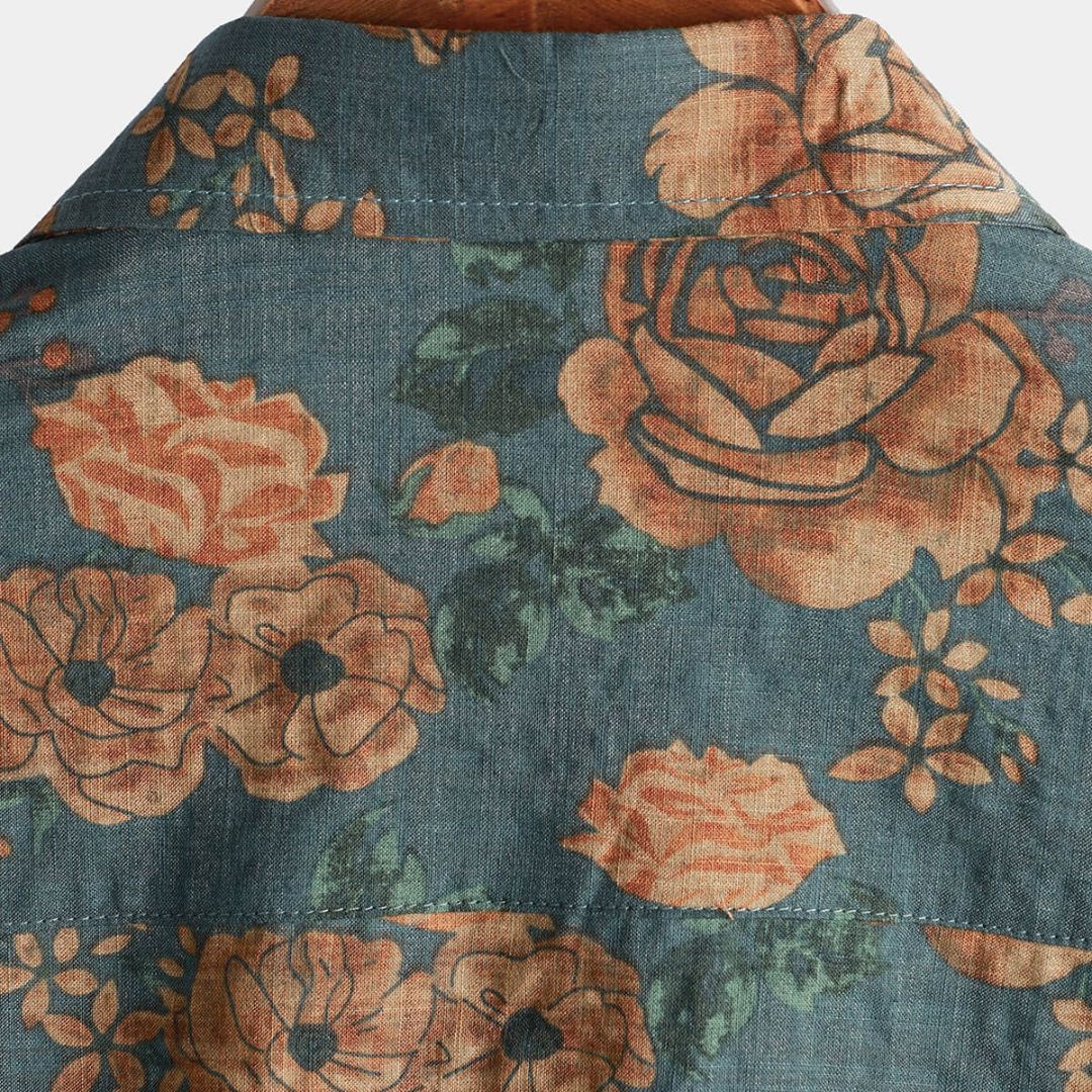 Herre Skjorte Vintage Blomst Lett Stoff Avslappet Design 2