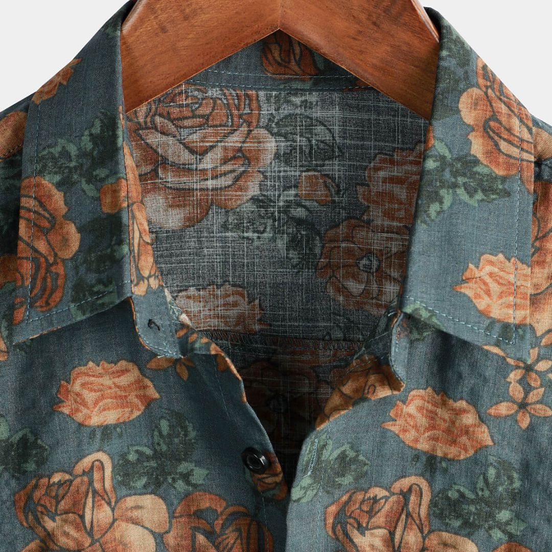Herre Skjorte Vintage Blomst Lett Stoff Avslappet Design 3
