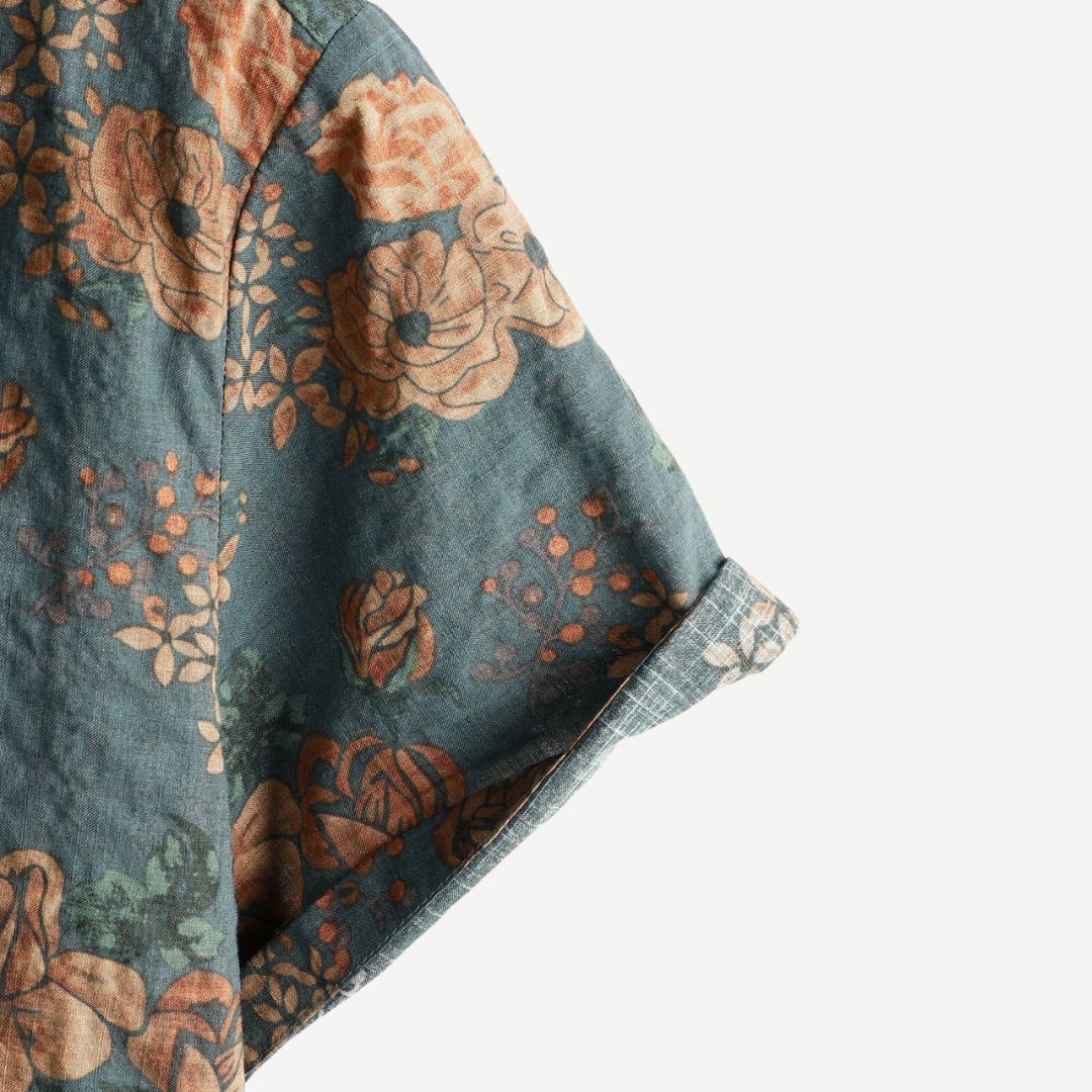 Herre Skjorte Vintage Blomst Lett Stoff Avslappet Design 4