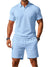 Herre Sommer Set Polo og Shorts Ton-sur-Ton Struktur Pustende Materiale 0