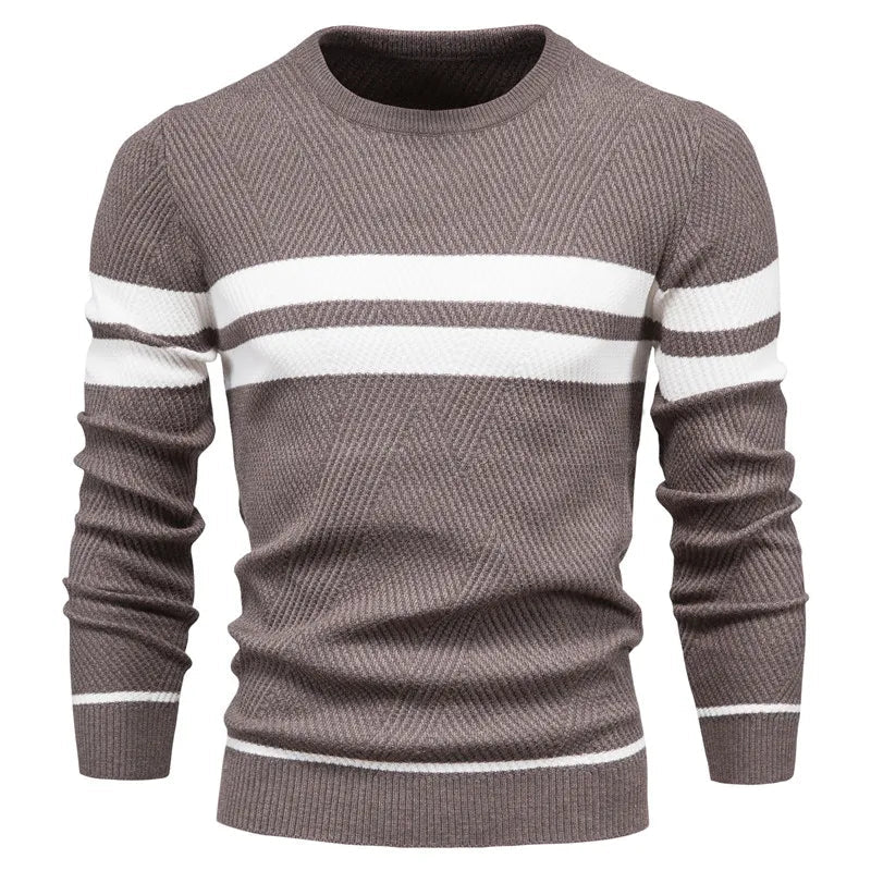 Herre Strikkegenser med Rund Hals og Dobbeltstripete Detalj 4