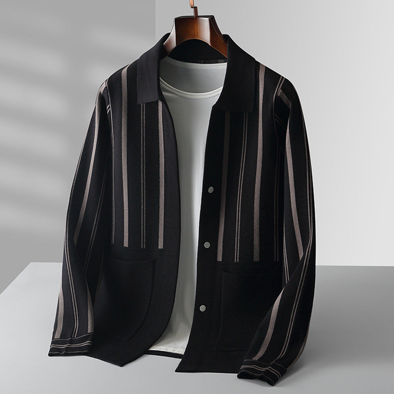 Herre Strikket Cardigan med Striper 1