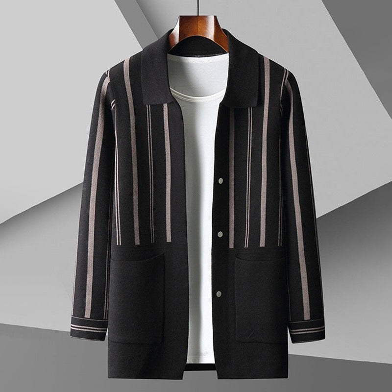 Herre Strikket Cardigan med Striper 3