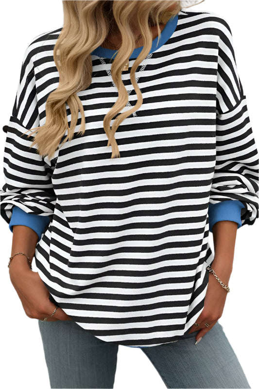 Herre Sweatshirt Rund Hals Stripet Mønster 0