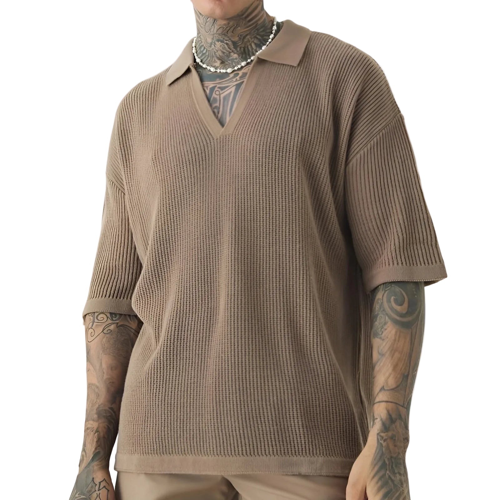 Herre T-Skjorte V-Hals Oversized Boxy Stil 0