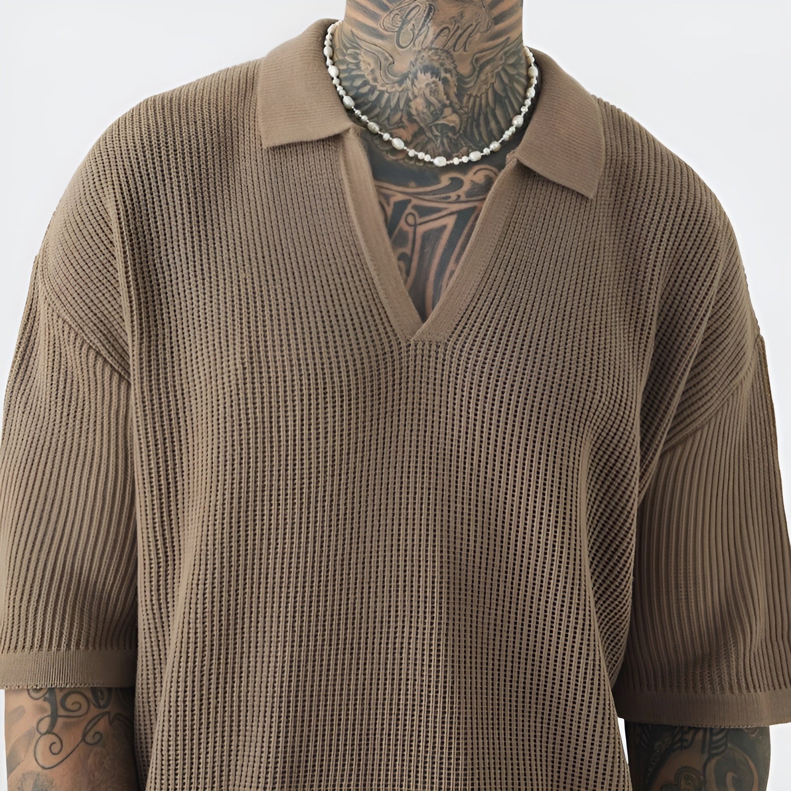 Herre T-Skjorte V-Hals Oversized Boxy Stil 4