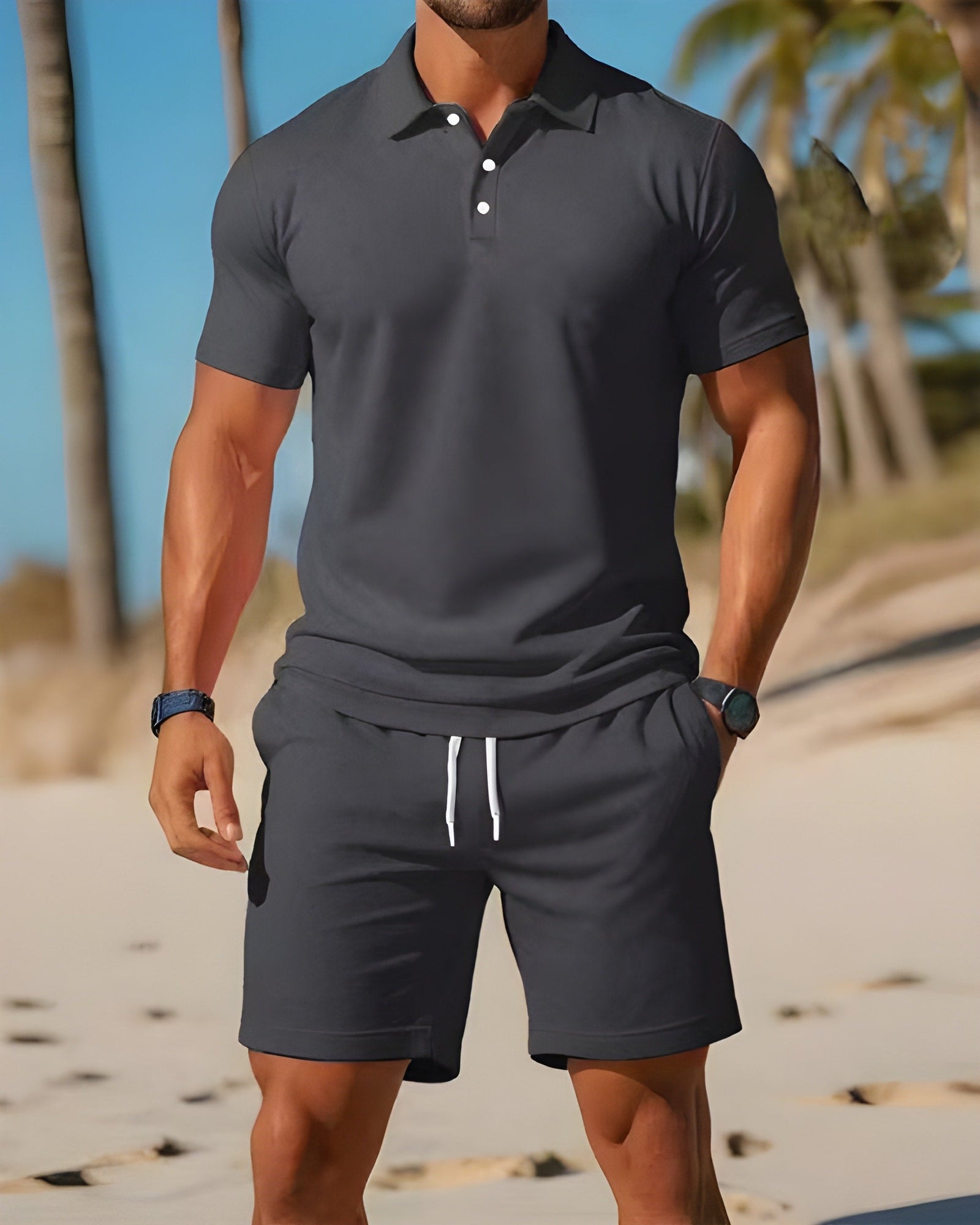 Herre Todelt Sett Kortermet Poloskjorte og Shorts 2