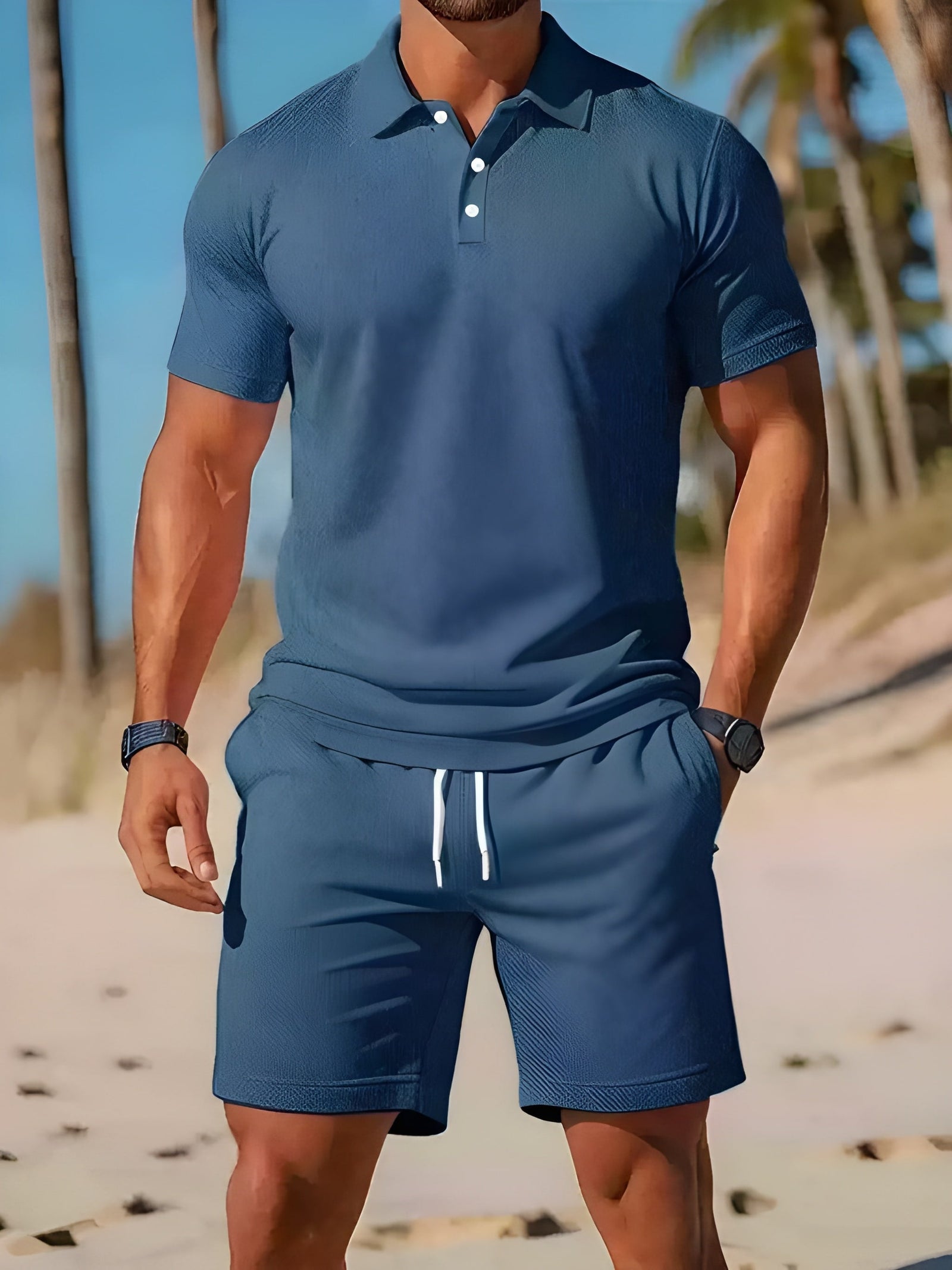 Herre Todelt Sett Kortermet Poloskjorte og Shorts 5