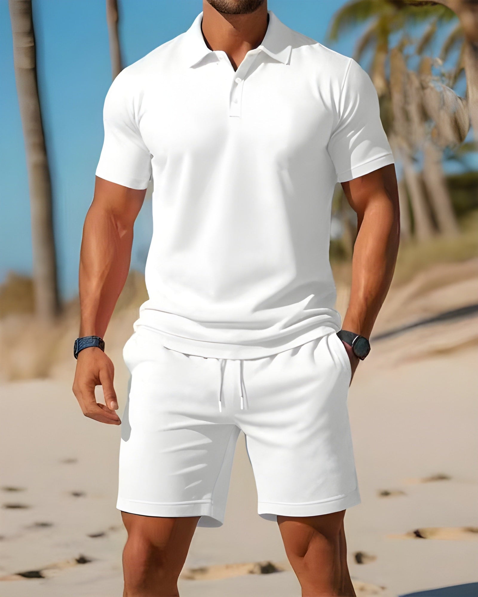 Herre Todelt Sett Kortermet Poloskjorte og Shorts 6