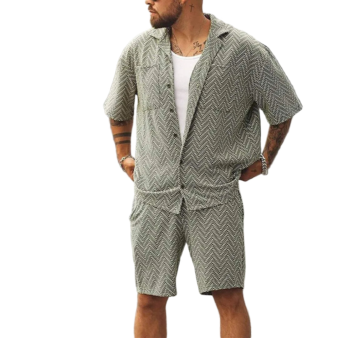 Herre Todelt Sett Kortermet Skjorte og Shorts Mønstret Design 0