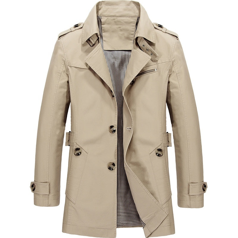 Herre Trenchcoat Dobbelknappet Strukturert Design Myk Blandingsmateriale 2