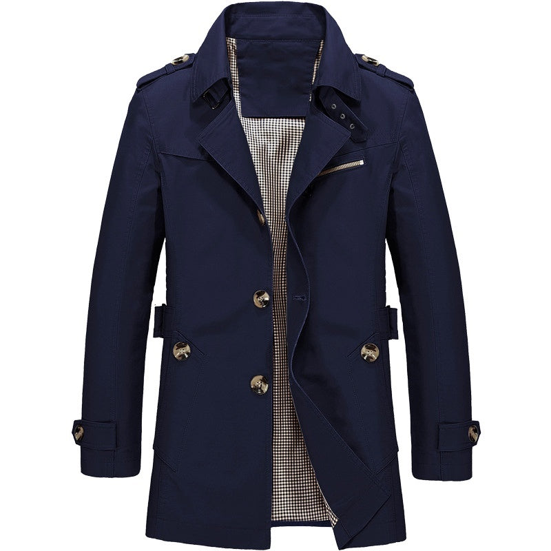 Herre Trenchcoat Dobbelknappet Strukturert Design Myk Blandingsmateriale 3