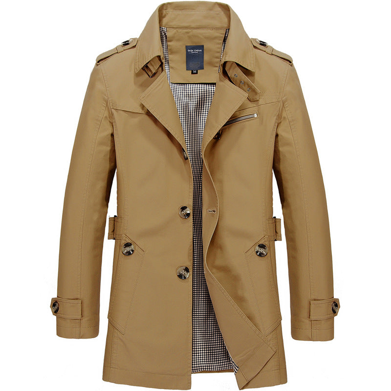Herre Trenchcoat Dobbelknappet Strukturert Design Myk Blandingsmateriale 7