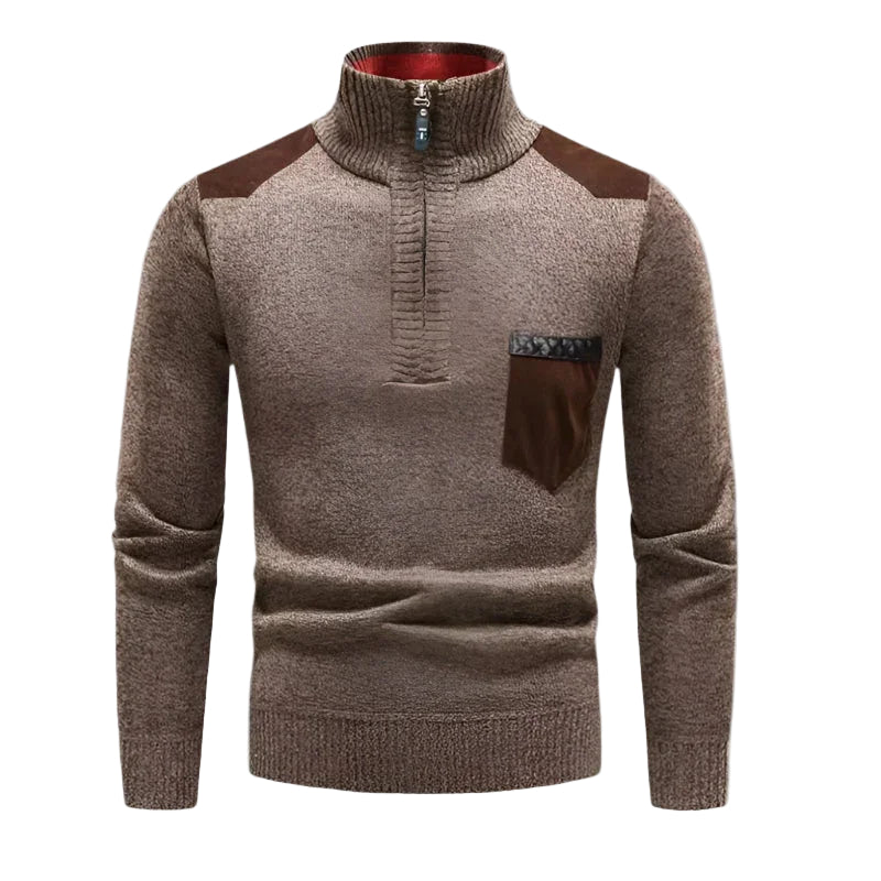 Herre Ullgenser Halv Zip med Patchwork Design 0