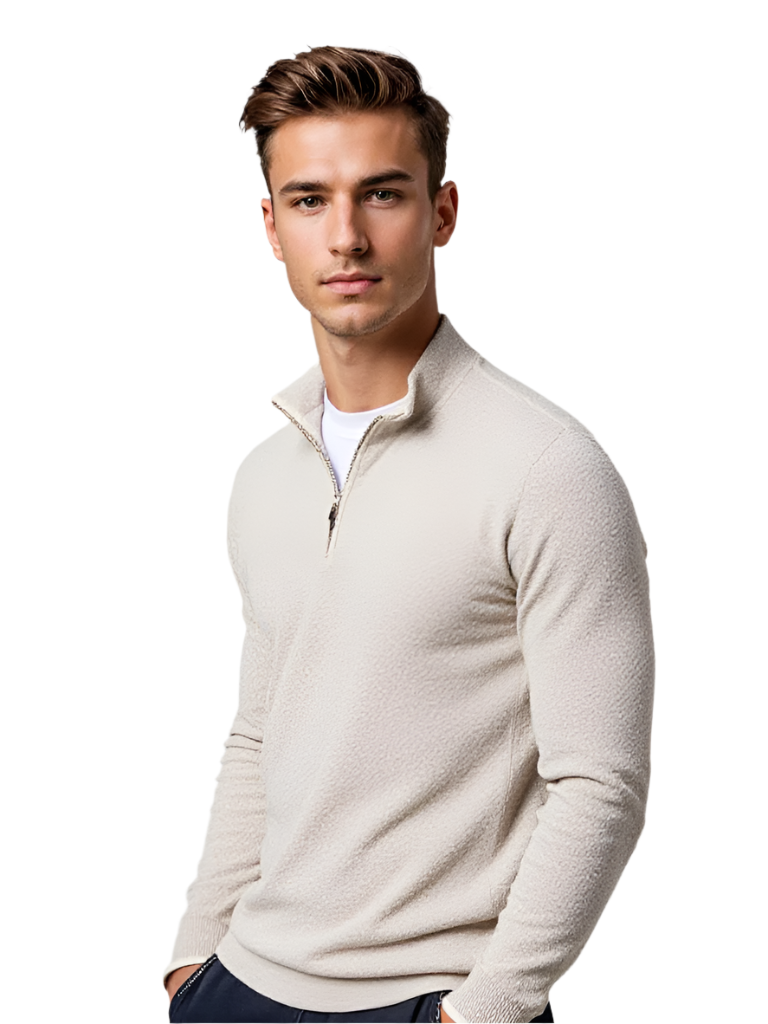 Herre V-hals Pullover i Mykt Strikket Materiale 0