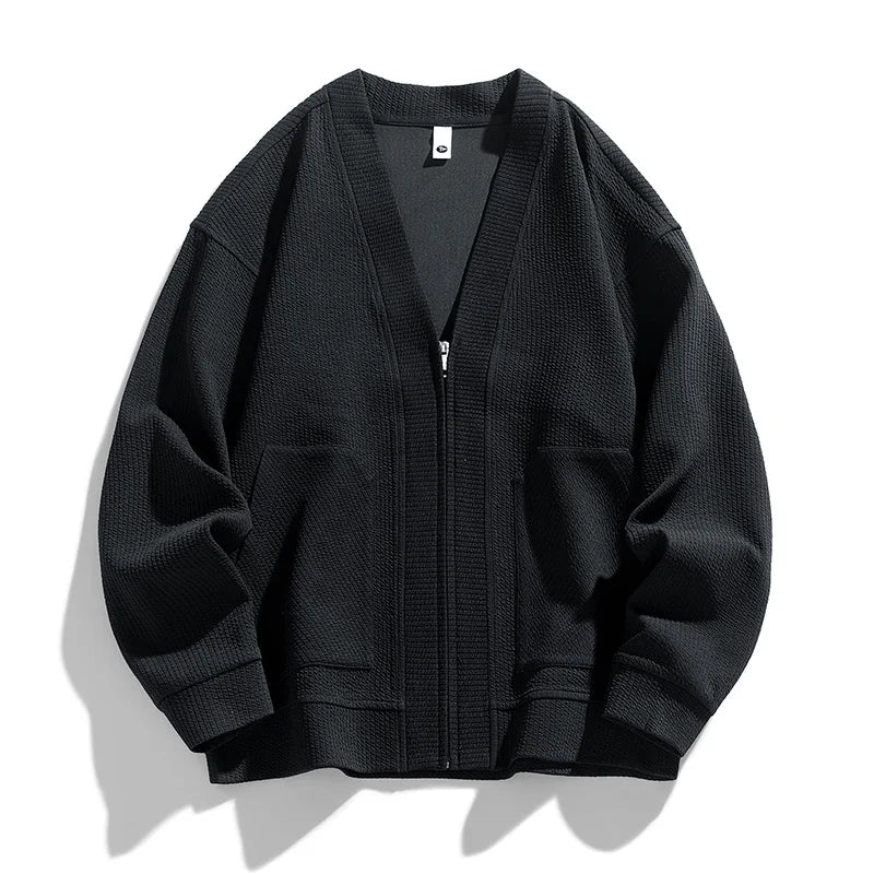 Herre Zip-Up Cardigan med Teksturerte Lommer 0